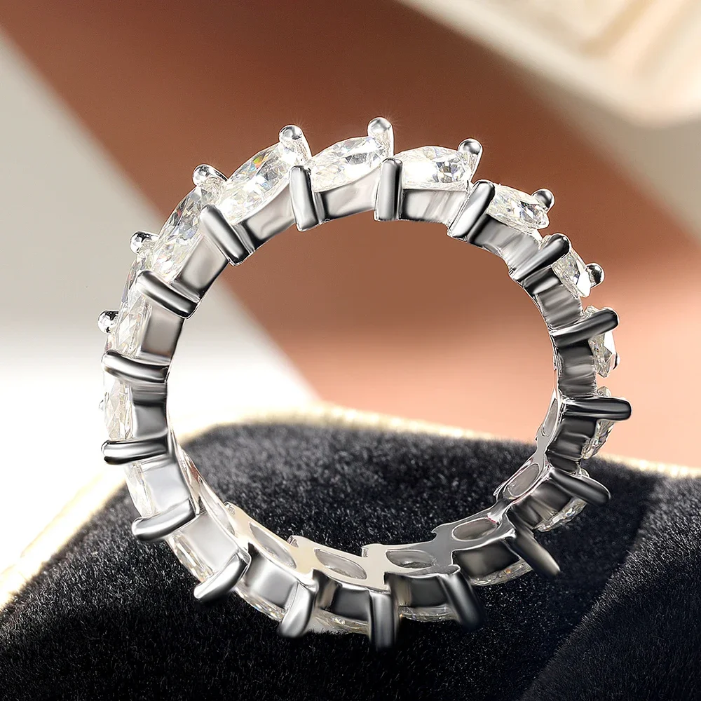 Imagem -05 - Marquise Cut Moissanite Anel de Diamante para Homens e Mulheres Eternity Band com Certificado 925 Sterling Silver Anéis Hiphop Originais