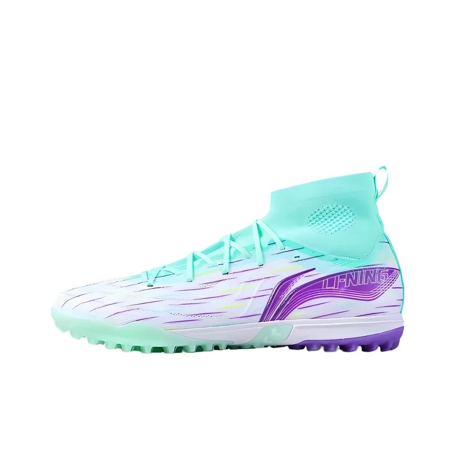 Li Ning MG Multi Ground Slip Resistant Abrasion Resistant Soccer Shoes Men's White Green Purple ASTU049-3