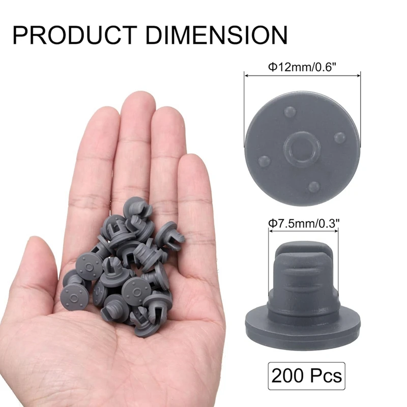 ABUL-7.5 Mm/0.3 Inch Vials Rubber Stoppers, 200 Pcs Two Legs Butyl Rubber Bottle Stopper Self-Healing Injection Ports Seal