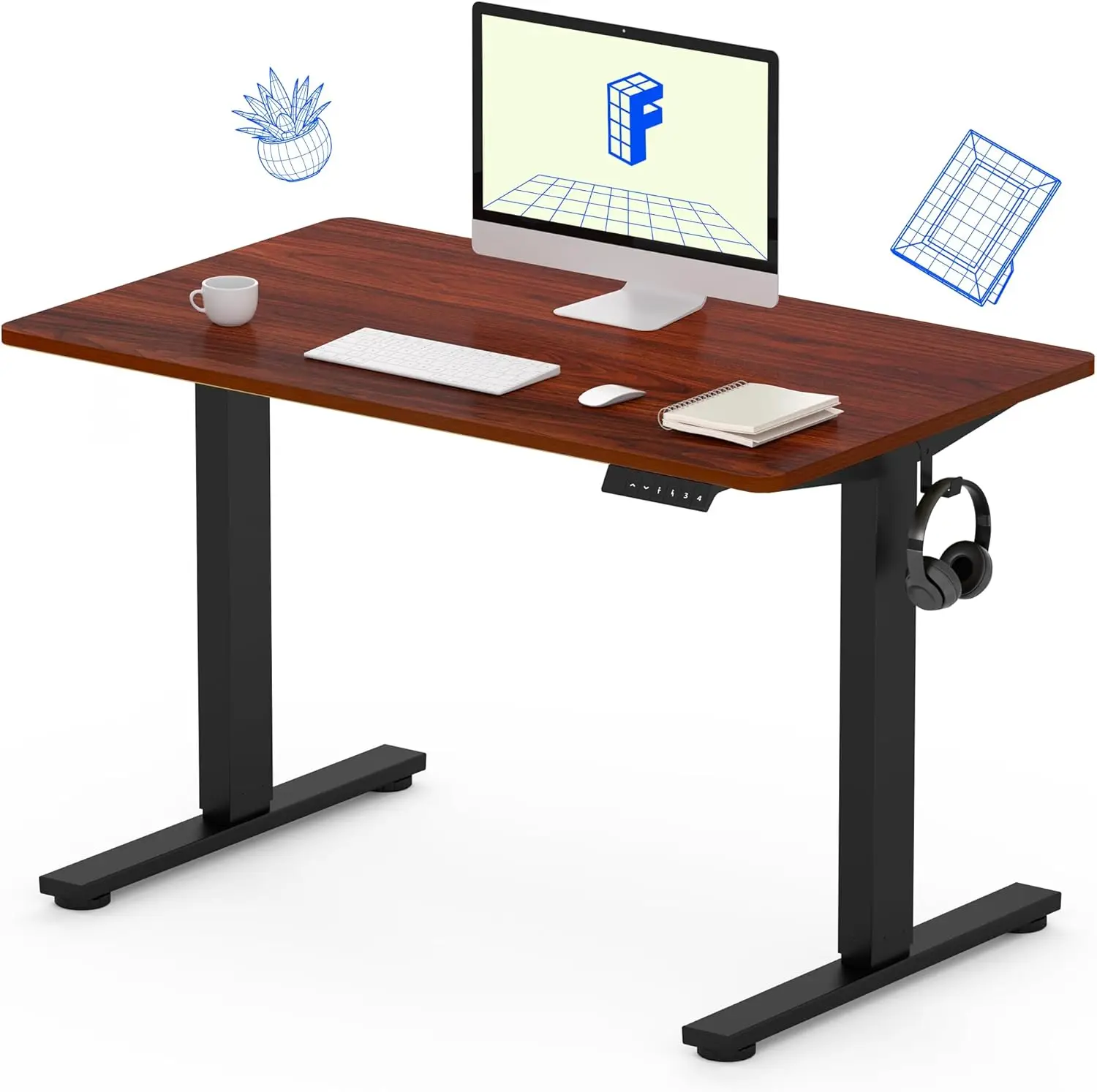 Whole-Piece Standing Desk 40x24 Electric Adjustable Height Small Desk Heavy Duty Steel Stand Up Desk (Frame +Top, 2 Packages)