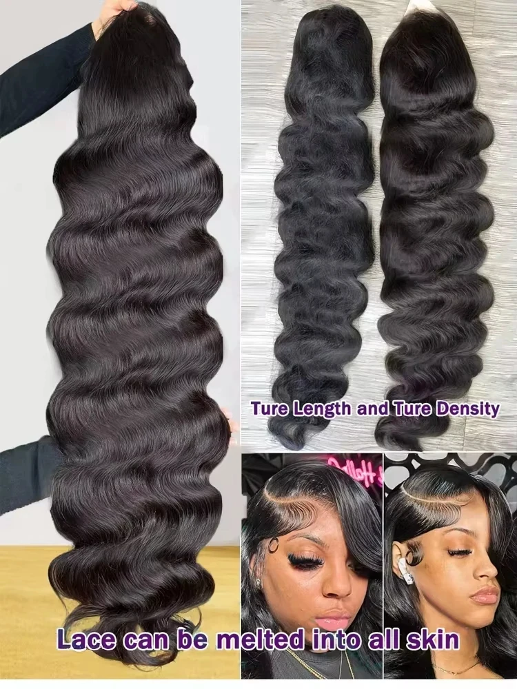 Perruque Lace Front HD Transparente 13x4, Densité 250, 40 Pouces, Ondulée Body Wave, Bouclée, Sans Colle, Prête à Porter, Perruque Lace 5x5, Perruques Lace Frontal 13x6