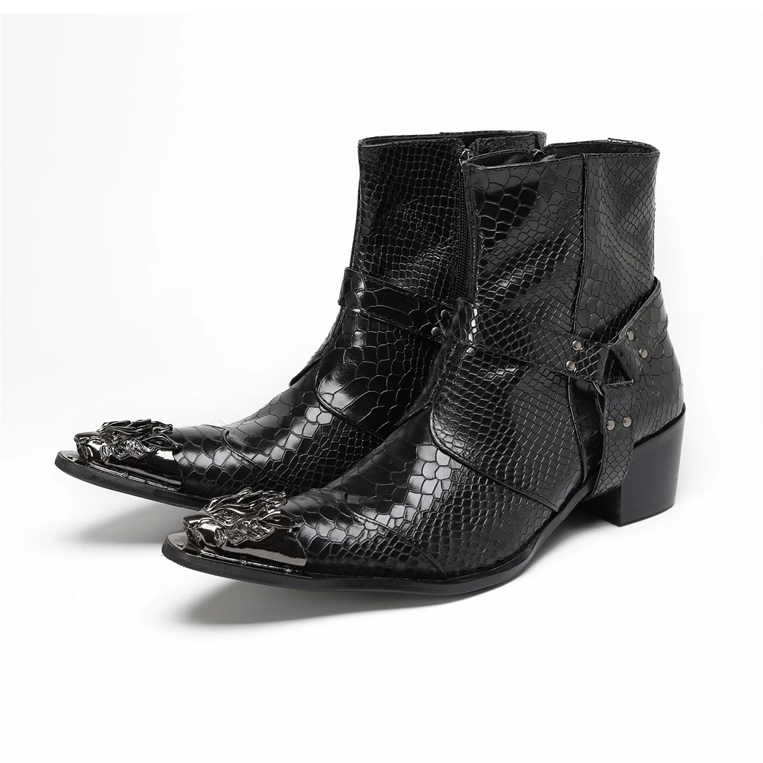 

Модные черные мотоциклетные мужские ботильоны из натуральной кожи, вечерние модельные туфли больших размеров, мужские ковбойские короткие ботинки с острым носком на молнии