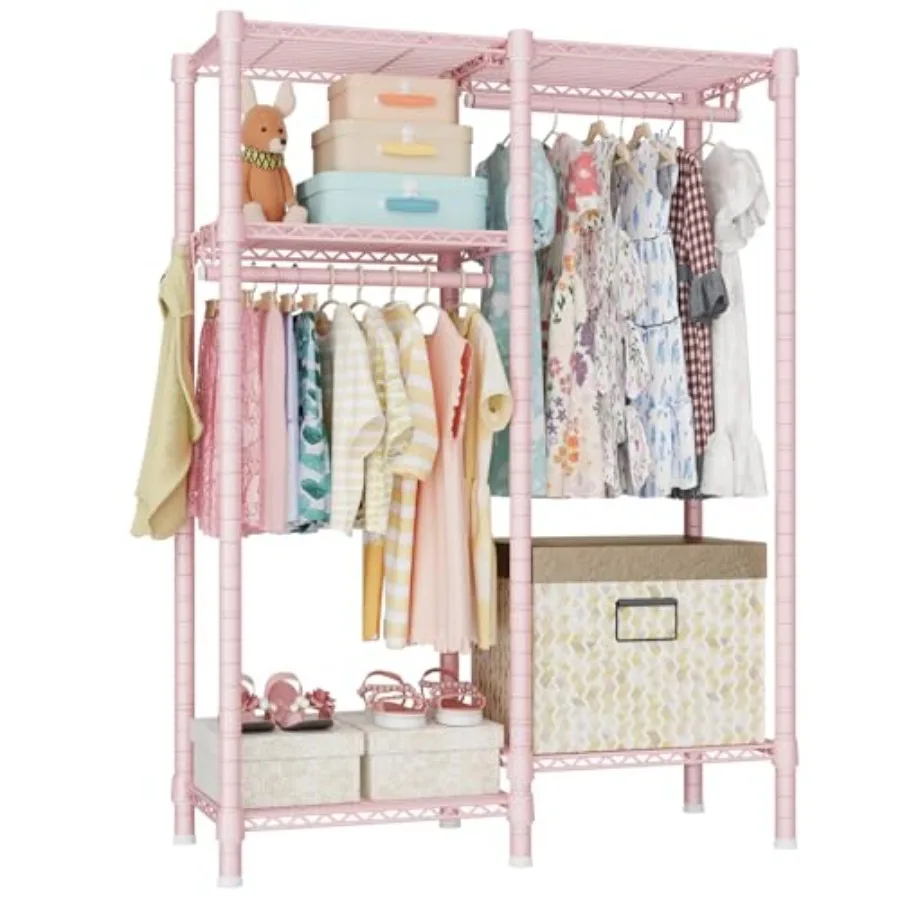

Ulif F1 Clothes Rack for Baby Students and 's Room 4 Tiers Portable Metal Closet Clothing Rack Small Garment Rack with 2 Hangin