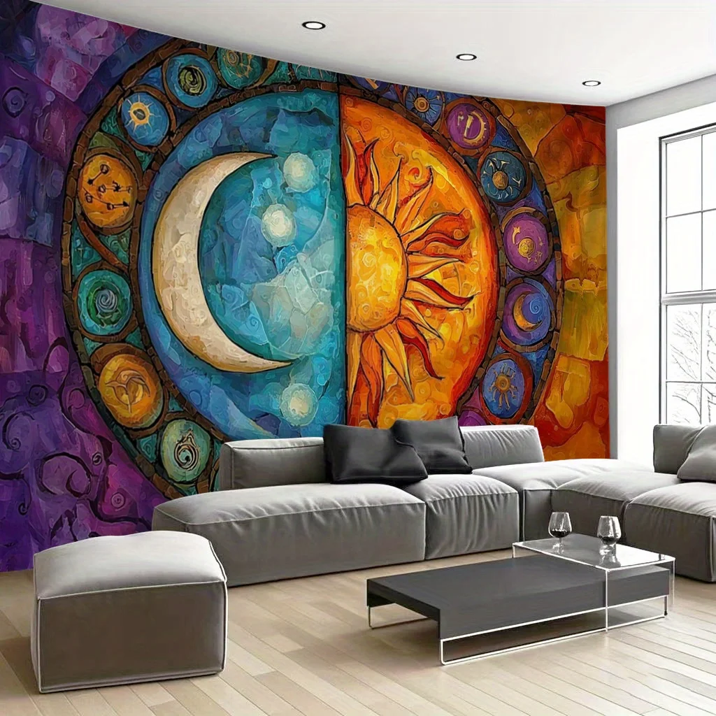 Large Boho Tapestry Wall Hanging Moon Sun Cosmic Chakra Art Bohemian Living Room Decor Indoor Textile Poster Canvas Tapestry