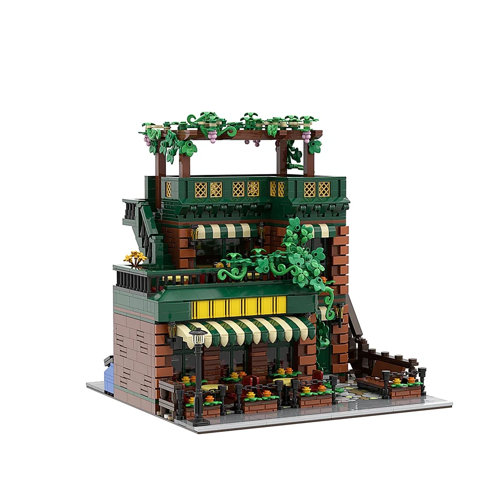 Gobricks MOC Market Store Coffee House Street View Building Block Coffee Shop Architecture Tuk Coffee Bricks Toys For Kids Gifts