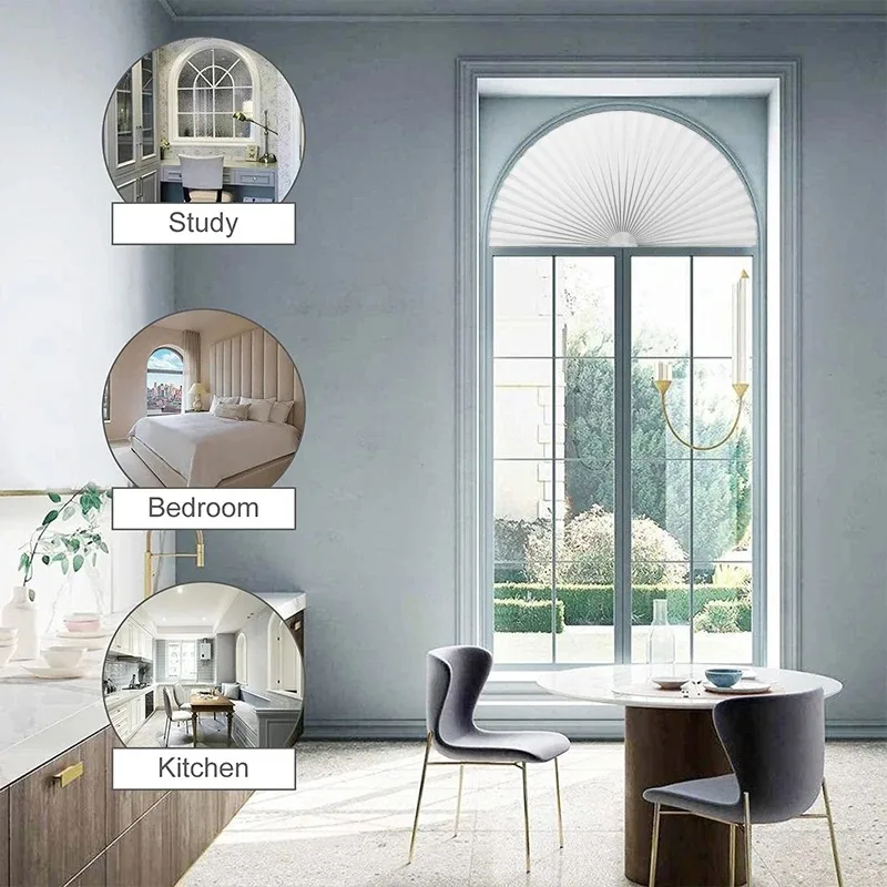 Self-adhesive Arch Pleated Blind Bedroom Balcony Sunshade Curtain Half Blackout Window Curtains Non-woven Light Filtering Shades