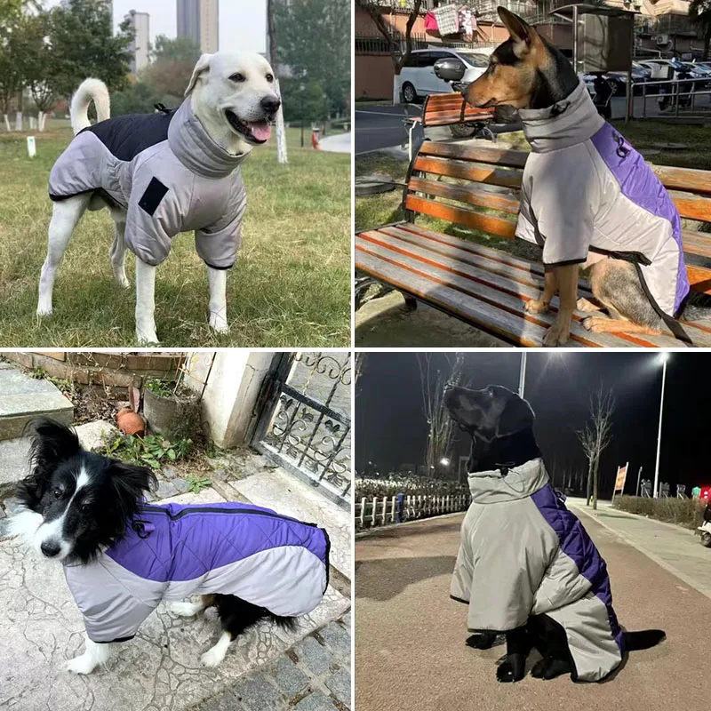 Big Dog Jacket Coat for Small Large Dogs Cat Windproof Reflective Thicken Fleece Puppy Striped Clothing Golden Retriever Clothes