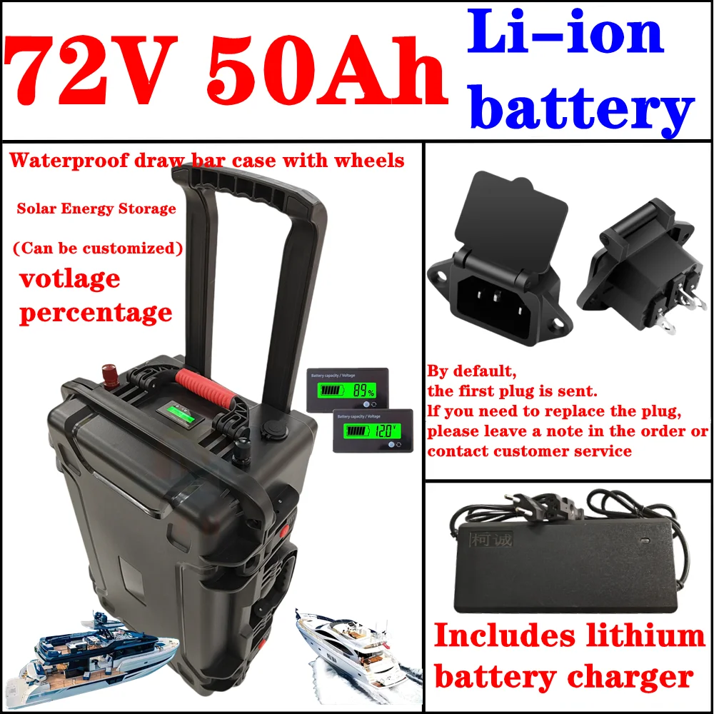 72V 50Ah Li-ion Battery Pack with Handle - Solar Energy Storage/Industrial Equipment/Marine Use, Lightweight & High Efficiency