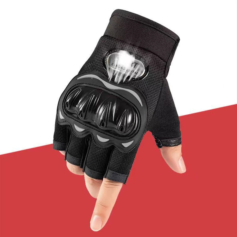 Black Hard Shell Protective Half Finger Gloves For Motorcycle Riding Outdoor Sports Fitness Wear Resistant Gloves