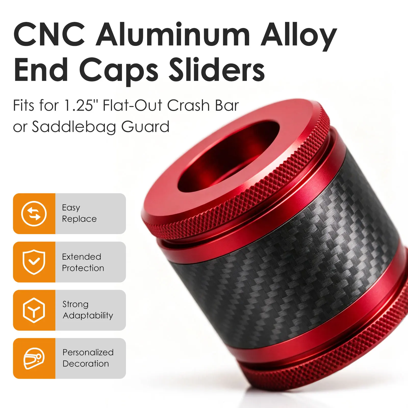 ZYYCMOTO CNC Aluminum Slider End Caps with Fiber Inlay for 1.25