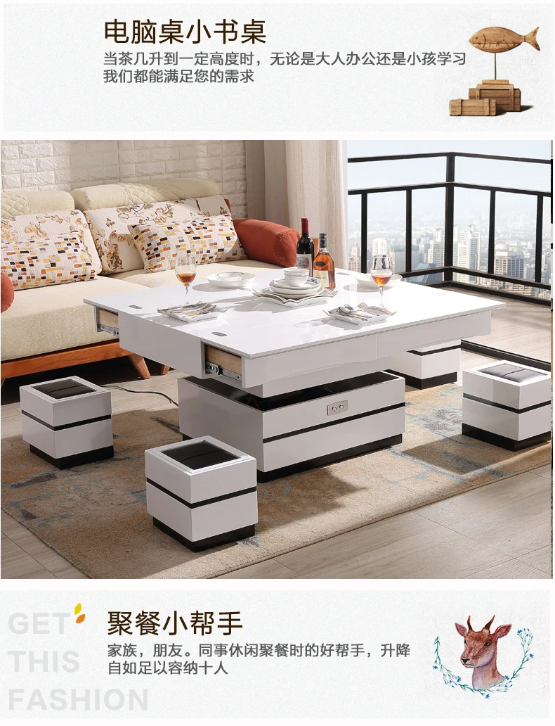 MANBAS Electric Multifunction Foldable Coffee Table Living Room Liftable and Lowerable Minimalist Rectangle Mesas Dining Table