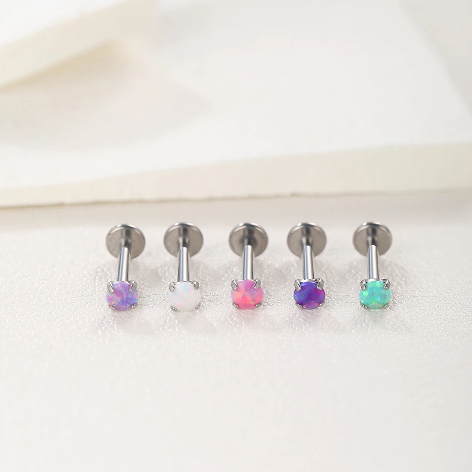 1pcs Titanium 2/2.5/3/4mm Opal Purple Labret Piercing for Women Flat Back Stud Earring Tragus Helix Piercings Body Jewelry