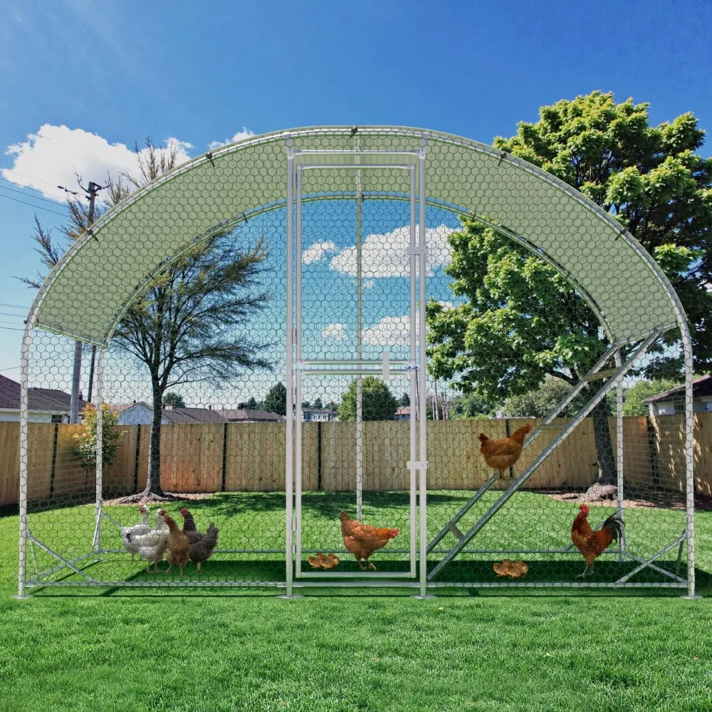 

Large Metal Chicken Coop, Chicken Runs for Yard with Cover, Outdoor Chicken Pen, Heavy-Duty Galvanized
