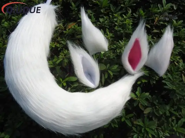 White Fox Caudas Orelhas Headband, Cauda Do Gato, Ear Hairpin, Cosplay Adereços, Feito Sob Medida