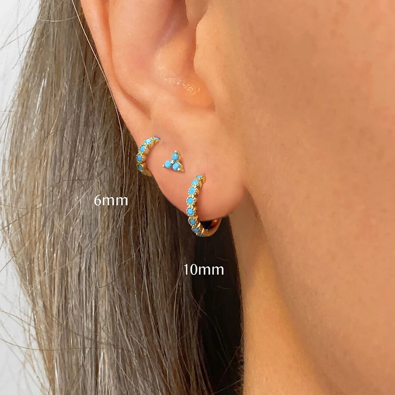 925 sterling silver ear Needle blue turquoise hoop earrings for women simple round earrings fashionable cute party jewelry gifts - Image 2