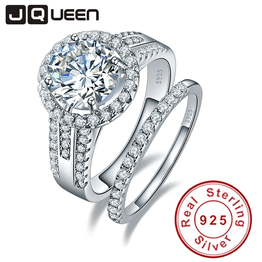 

JQueen 3.45ct набор колец из стерлингового серебра 925 пробы, Винтажное кольцо, круглый белый топаз, ювелирные изделия, свадебные кольца для женщин, серебро 925 пробы