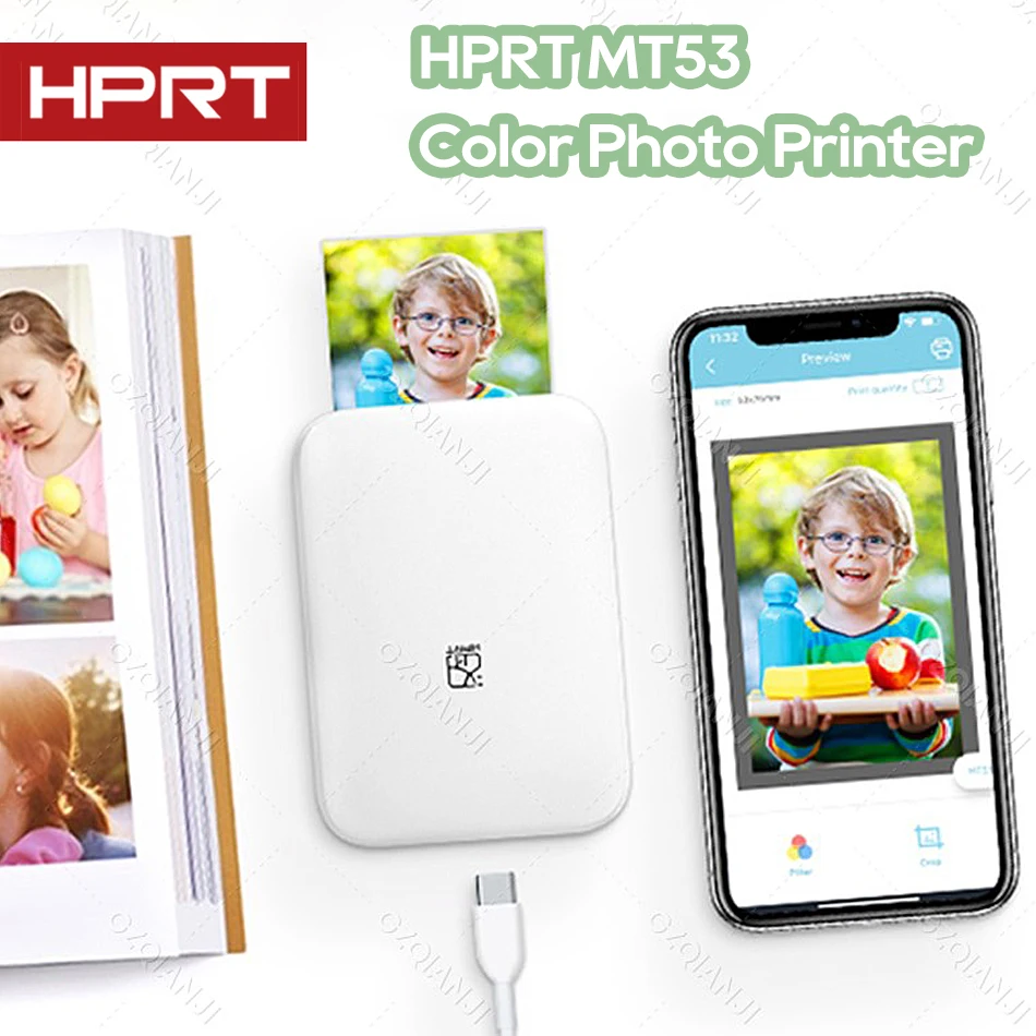 HPRT MT53 Portable Mini ColorPhoto Printer Mobile Pocket Printer Wireless with Zink Technology 2x3 Inch Picture Printer Maker