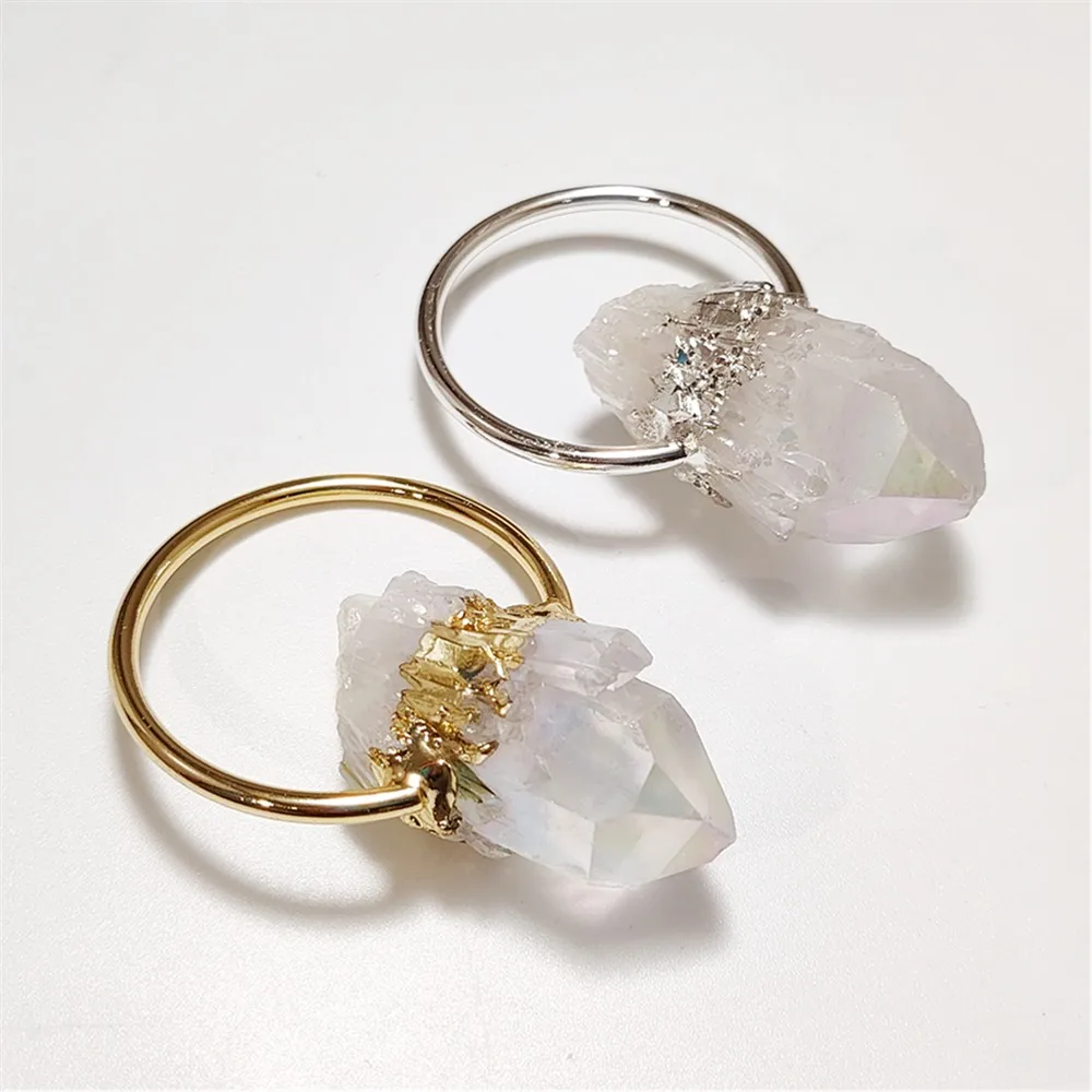 FUWO 1Pc Natural Shining Crystal Point Pendant,Golden Plated Raw Quartz Accessories Boho Pendant For Necklace Making PD482