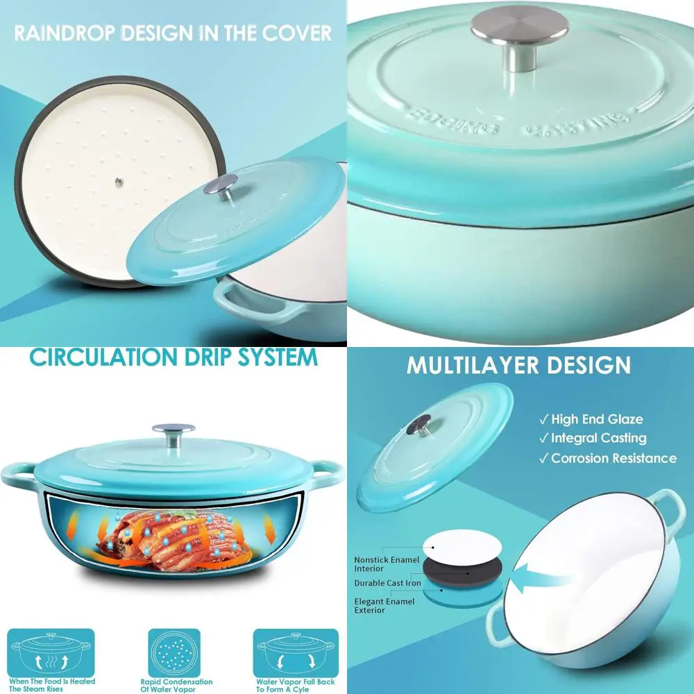 

Peacock Blue 3.8-Quart Enamel Cast Iron Shallow Casserole with Dual Handles