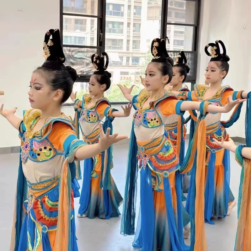 Dunhuang disfraz de baile nacional para niñas, ropa de actuación, Danza Clásica en grupo