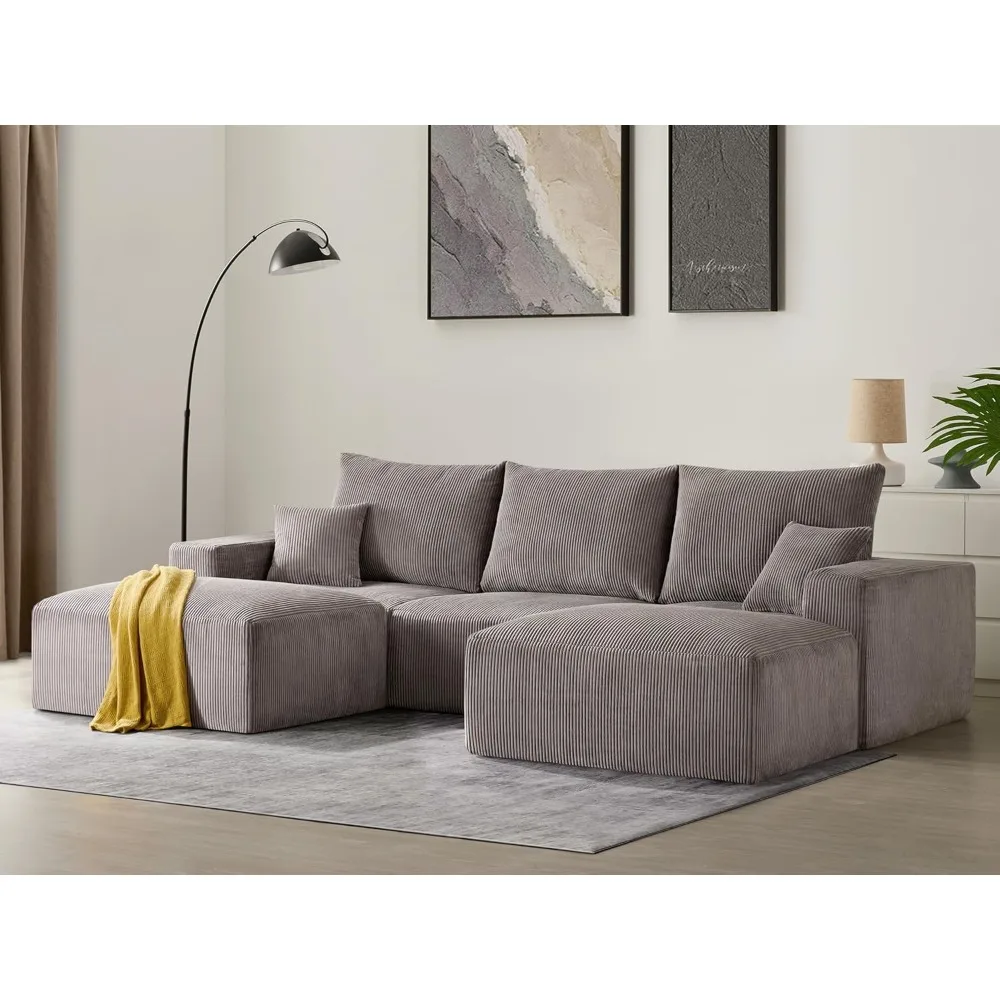 

Sectional Cloud Boneless Sofa Couches for Living Room-113'' Gray 3 Seater U-Shaped Modern Lounge Couch-No Assembly Modular Cordu