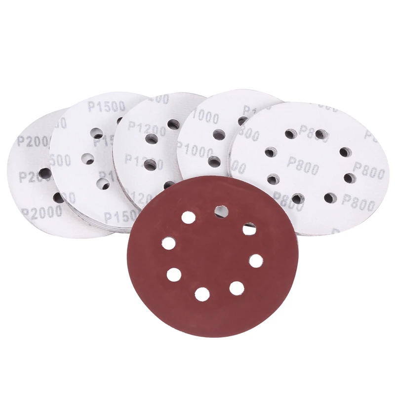Dischi abrasivi da 25 pezzi da 5 pollici 125 mm carta vetrata a 8 fori grana 800 1000 1200 1500 2000