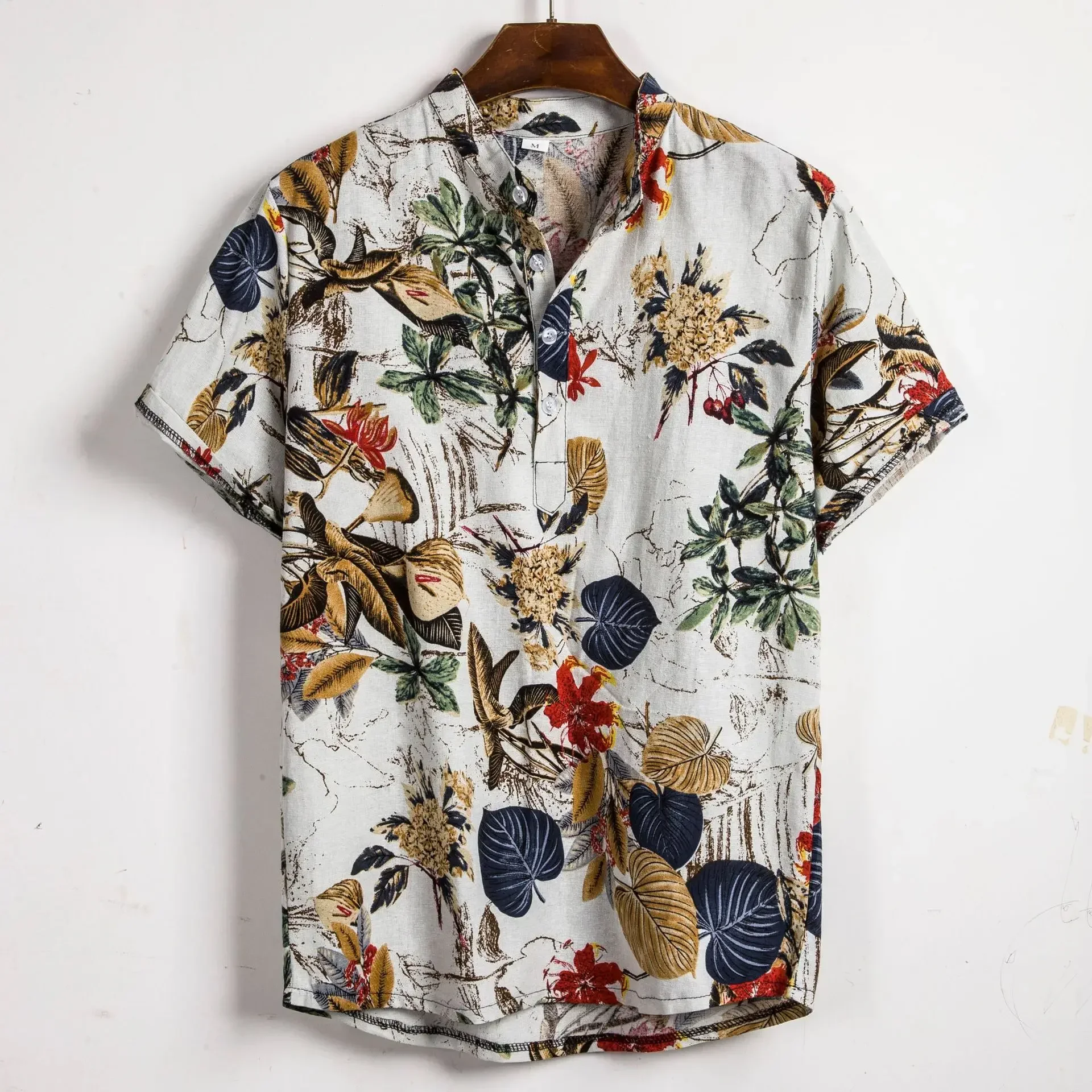 Trendy Mens Top Short Sleeved Slim Fit Contrasting Printed Mens Shirts