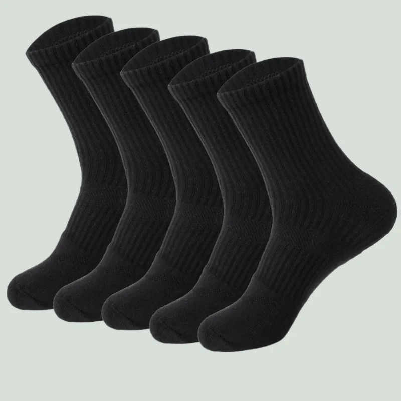 5/10 Pairs Men's Moisture Wicking Outdoor Hiking Work Black Cotton Socks Compression Cushion Crew Socks 2024 Fashion Men's Socks