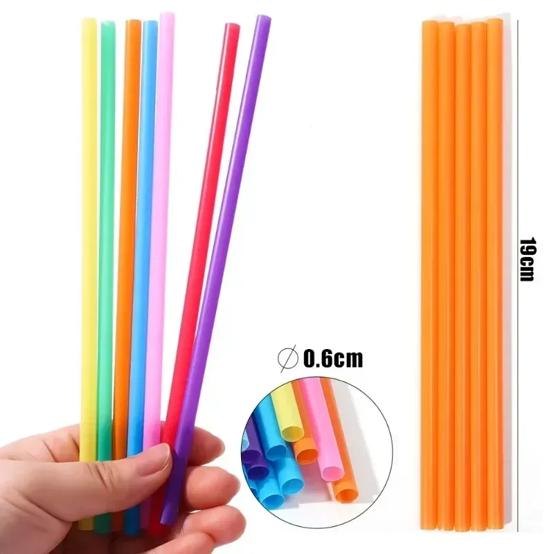 100Pcs Disposable Plastic Straws Colorful Party Event Drinking Straws Flexible Large Straight Tube Straw Bar Accessories 6*190mm