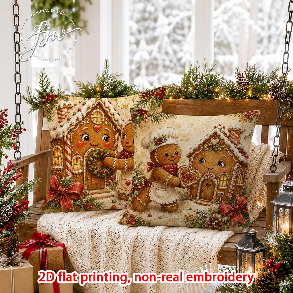 2D FLAT-2PCS Christmas Vintage Throw Pillow Covers Decor Sofa bedroom porch New Year decoration only pillowcase