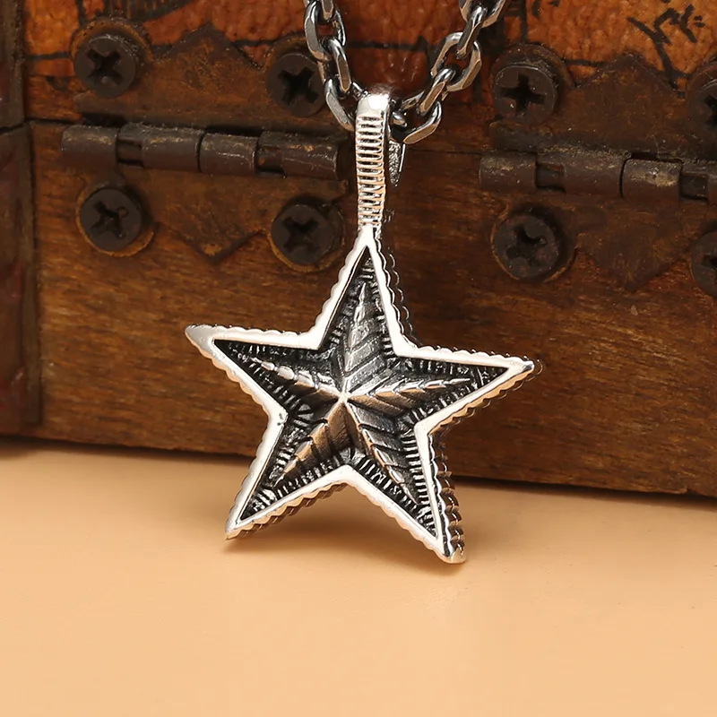 

Pure silver European and American punk style male pendant, personalized pentagram necklace pendant, hip-hop versatile silver jew