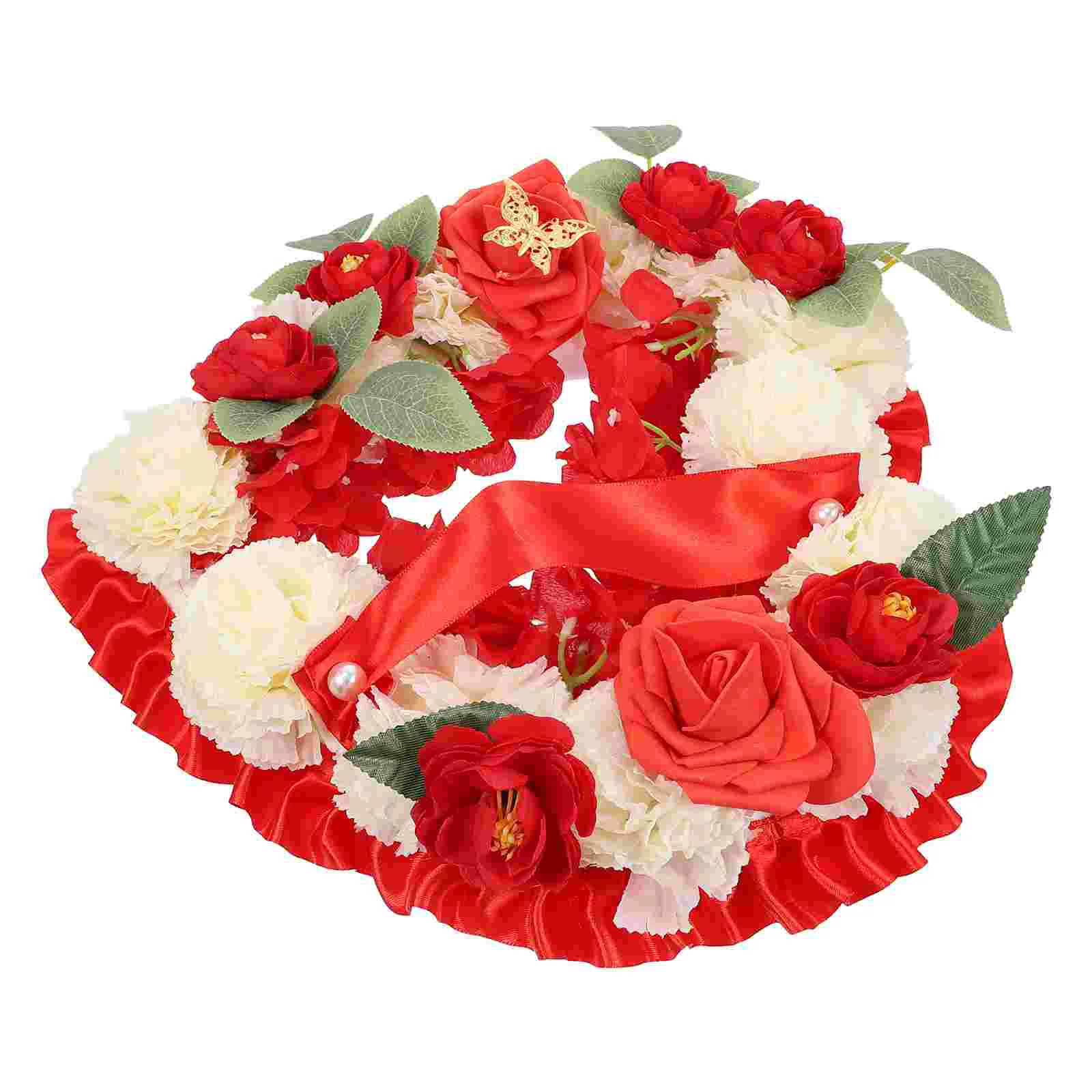 

Decoration Heart Memorial Wreath Funeral Artificial Mourning Garland Heart-shaped Red Cemetery Flower Fake