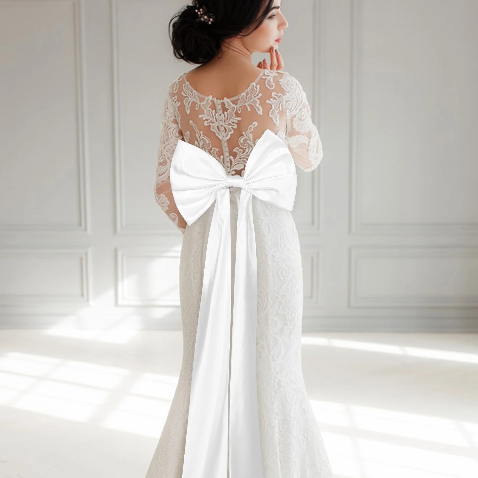 

Wedding Veil Accessories Bridal Gown Bow Detail Train for Dress Bride Satin Embellishment Tied Feature