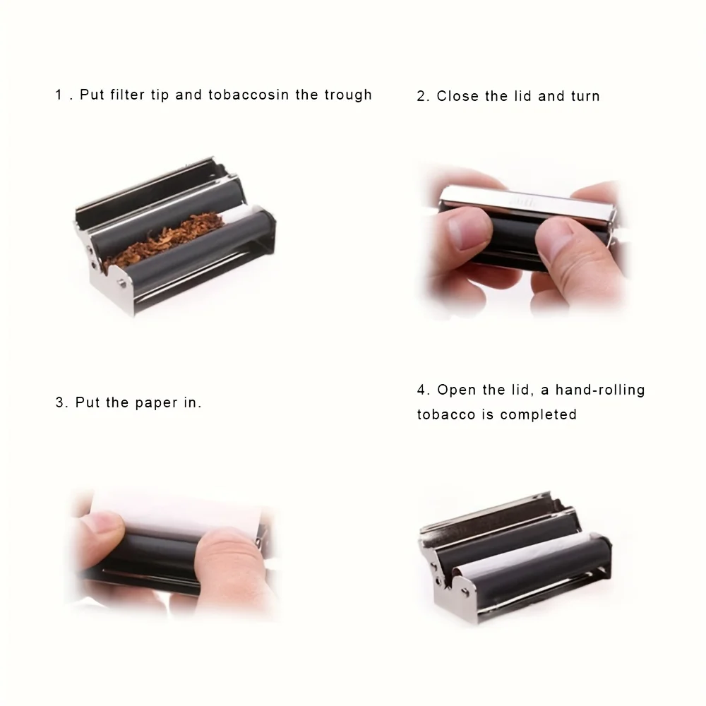 1pc Metal Cigarette Roller 70/78/110mm Black Manual Cigarette Rolling Tool Portable Cigarette Maker Equipment Smoking Accessarie