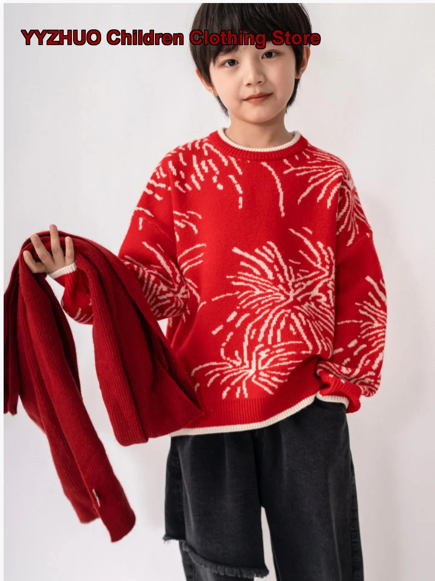 Boys Red Zip Up Jacket with Embroidery New Year Spring Festival Wear for Children Kids