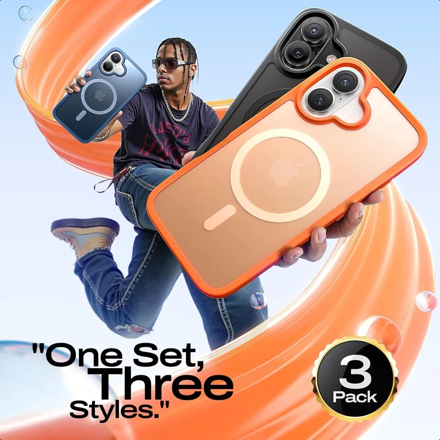 3Pack Magnetic Shockproof for iPhone 17 Case Slim [Fit for MagSafe][Military Grade Drop Protection] Translucent Matte Phone Cas