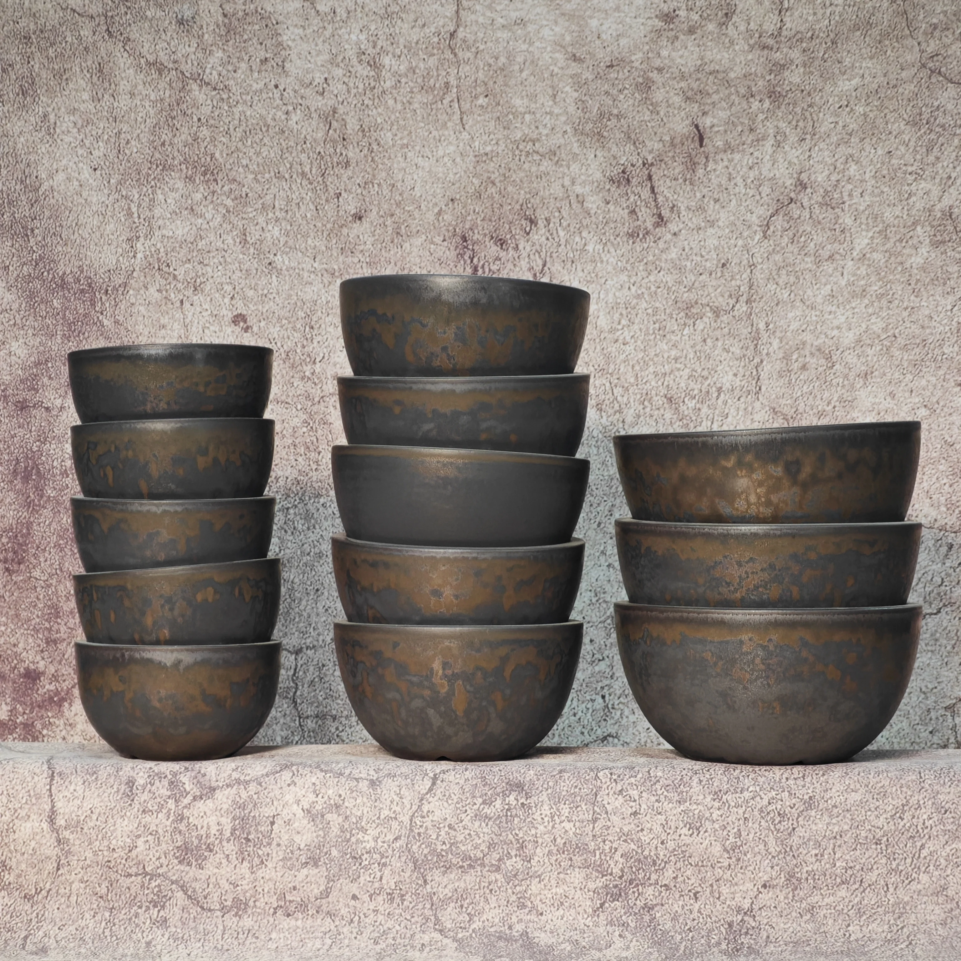 Handmade Matte Gold Bowl‑Shaped Ceramic Caudex Pot Multi‑Sizes Indoor Patio Planter For Agave, Pachypodium rosulatum, Pachypodiu