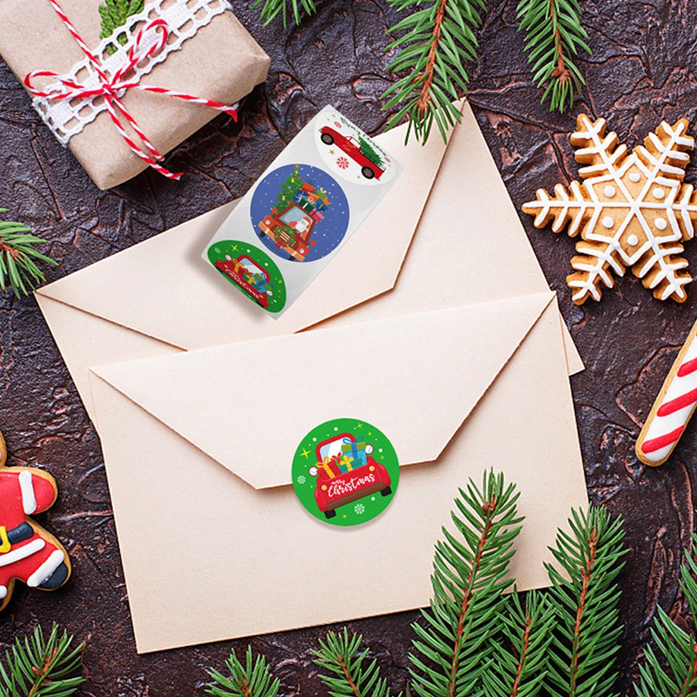 สติกเกอร์ Merry Christmas ใหม่500ชิ้น/ม้วนสติกเกอร์ป้ายสุขสันต์วันปีใหม่ขนาด1นิ้วสำหรับปาร์ตี้วันหยุดของขวัญการอบป้ายผนึก