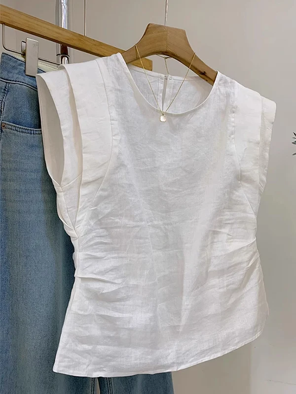

White round Ne Svel Vest irt Women Summer Loose plus Size Faionable Small irt Top French Sle QBZNAHZ