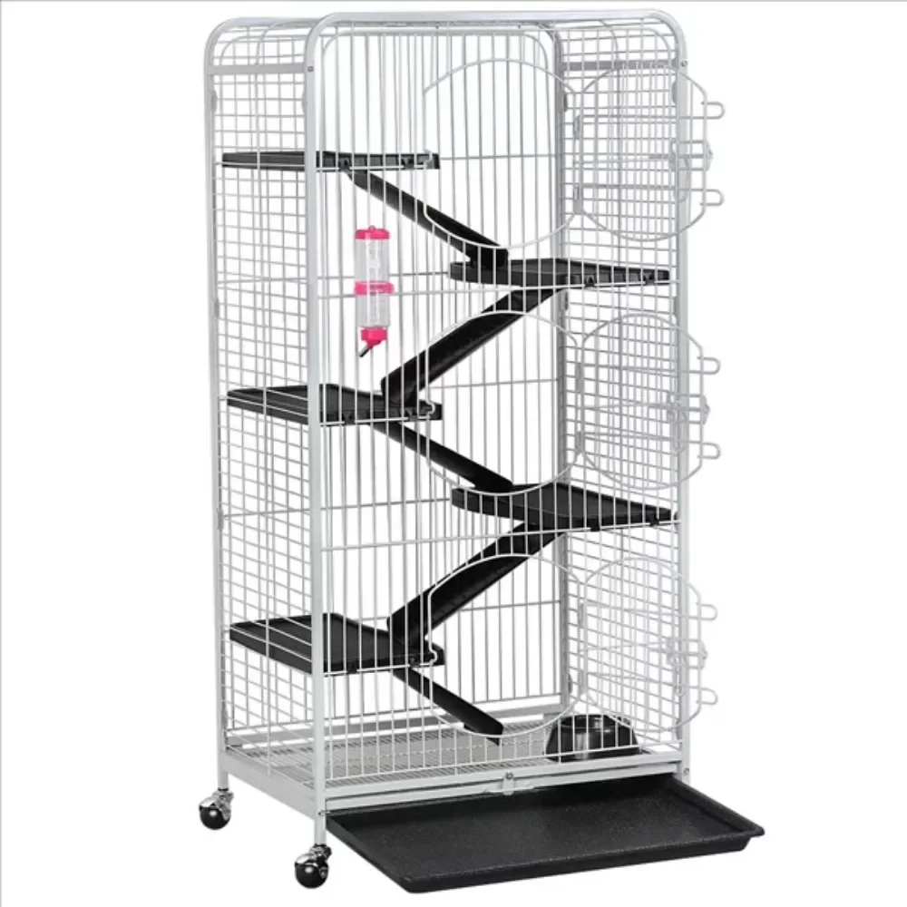 Easyfashion 6 Level Large Metal Cat Cage with 3 Front Doors, White, 52