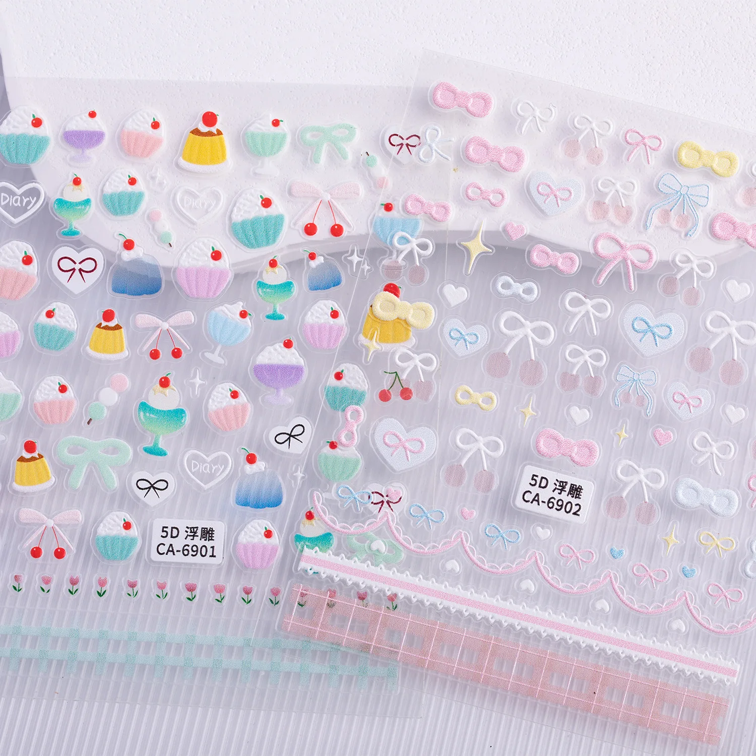 

Желейно-розовый мультяшный пудинг с бантом в виде сердца 5D наклейка для дизайна ногтей вишневый самоклеящийся слайдер DIY аксессуары для маникюрного салона