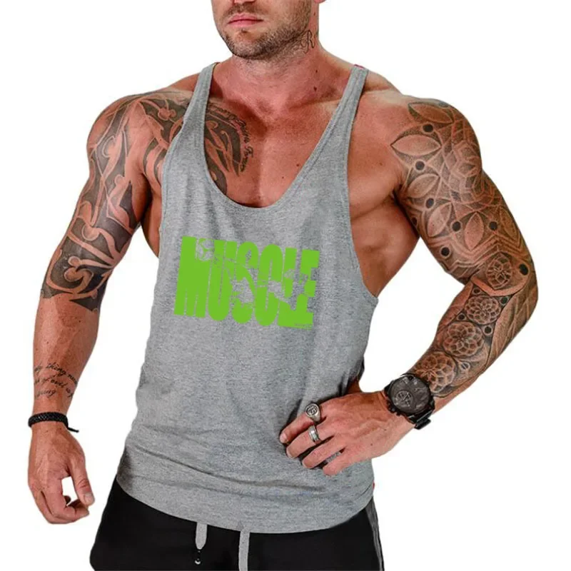 Summer Men Gym Clothing Loose Breathable Sleeveless Workout Vest Fitness Tank Top Tops Sleeveless Loose Pumping Iron  T-shirt