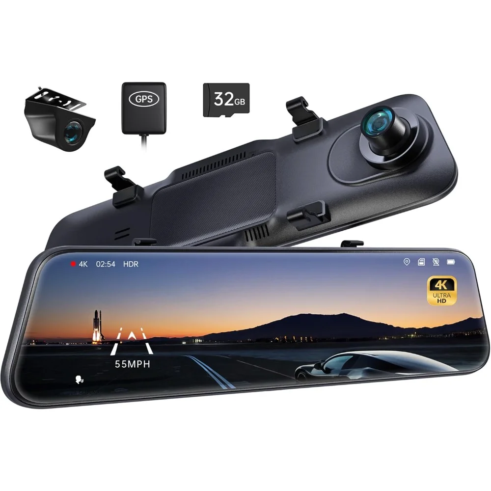 4K مرآة داش كام 12 بوصة الذكية مرآة الرؤية الخلفية كاميرا ADAS BSD 2160P الجبهة 1080P الخلفية التحكم الصوتي للرؤية الليلية وقوف السيارات