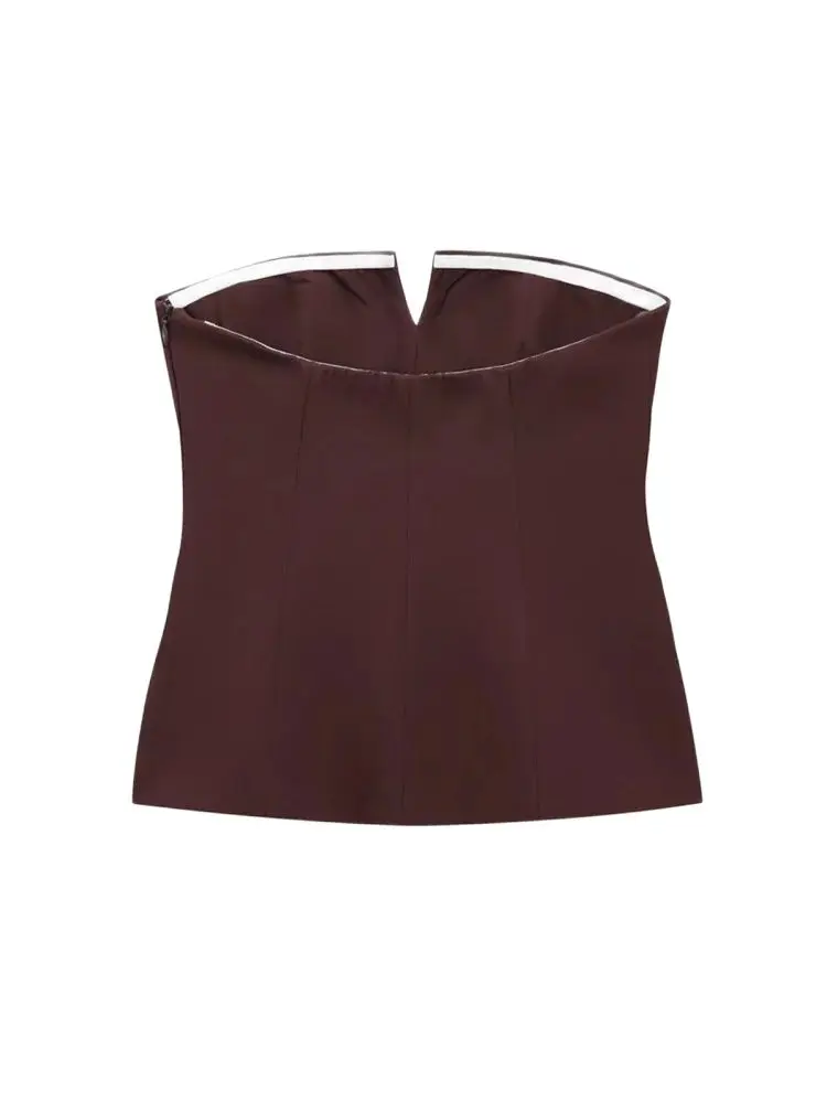 Top de negocios sin tirantes para Mujer, camisola de moda con escote en V y hombros descubiertos con cremallera lateral, camisola Sexy para Mujer