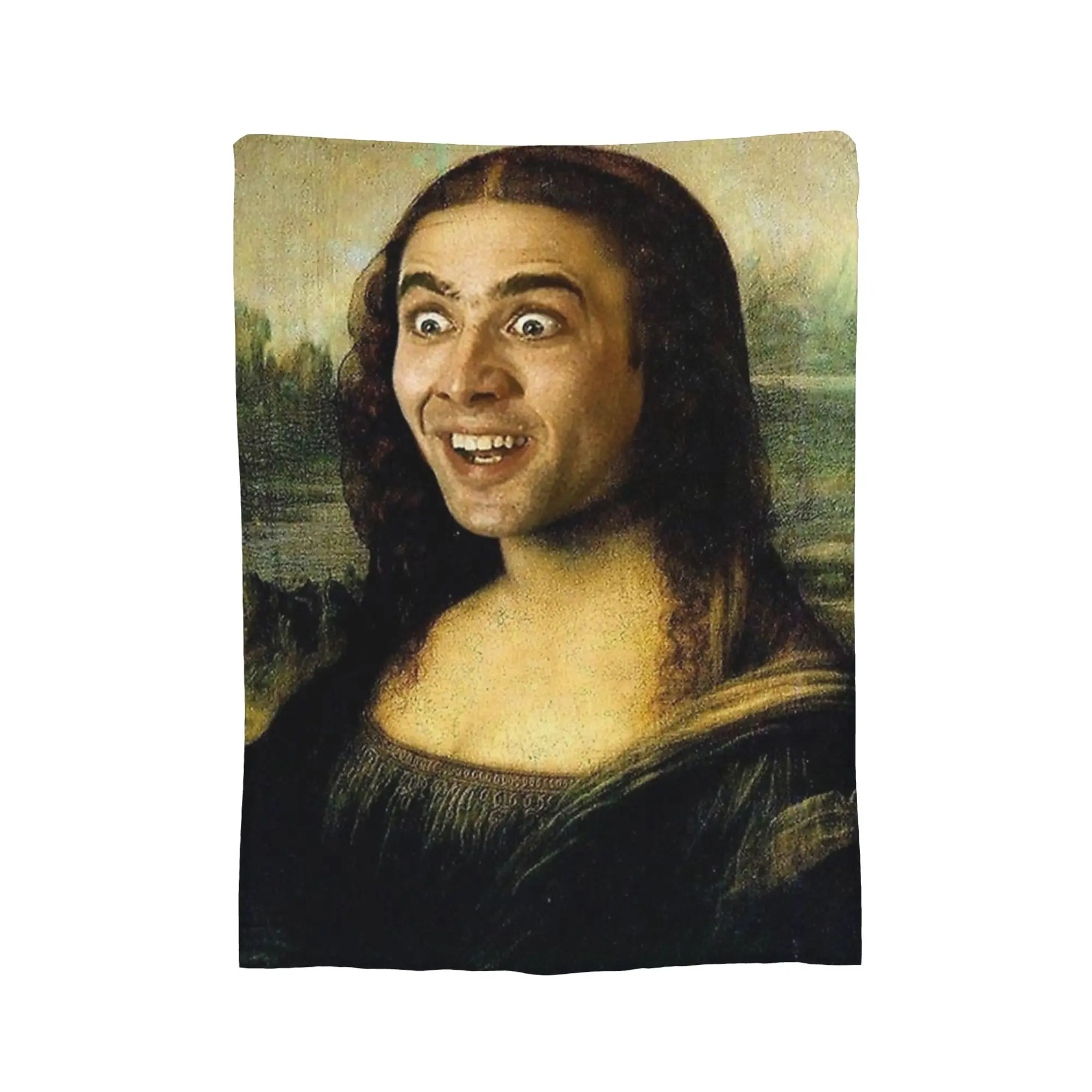 نيكولاس كيج كما الموناليزا البطانيات الصوف الربيع/الخريف المحمولة خفيفة الوزن رمي بطانية للمنزل سيارة المفرش