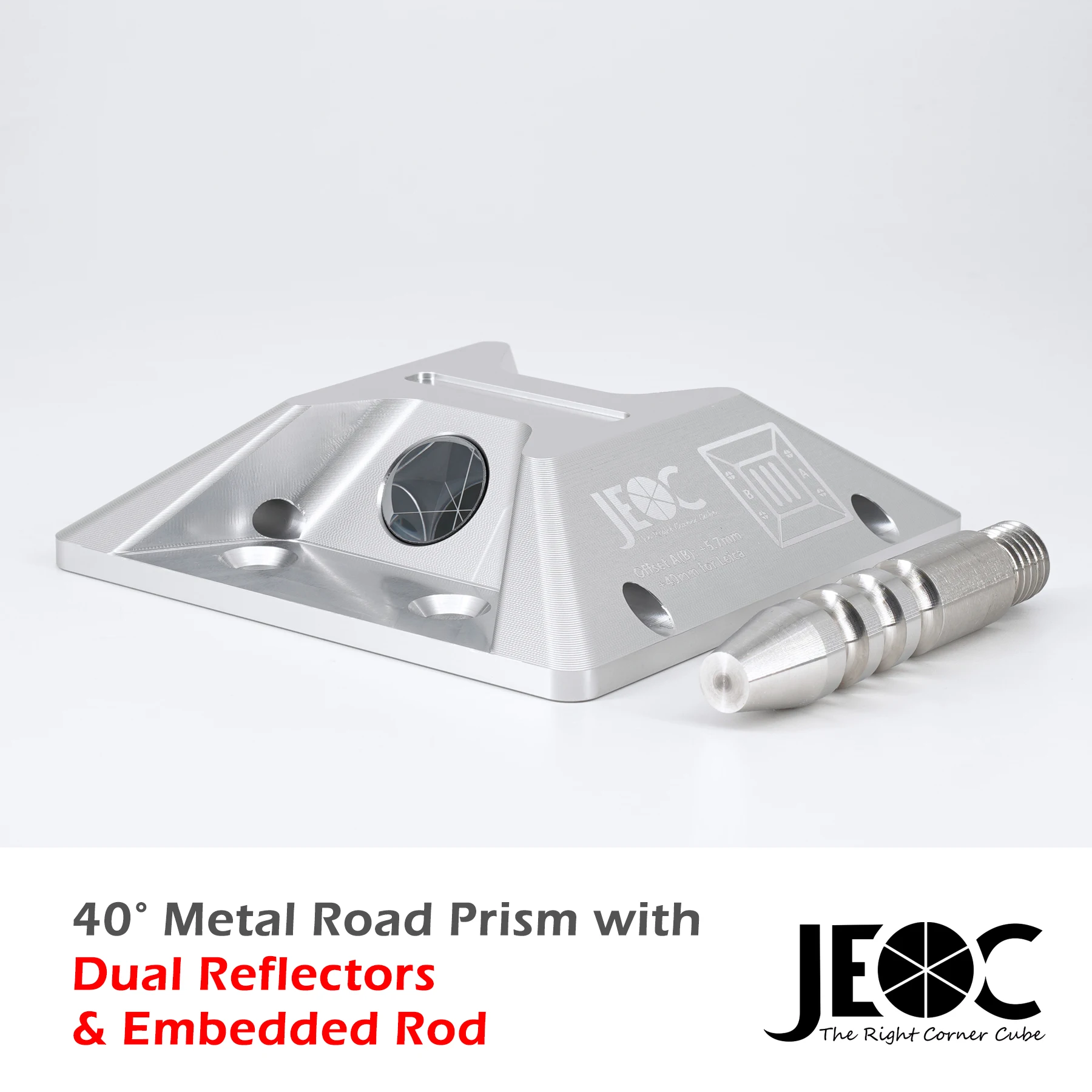 JEOC 40 Degree Road Monitoring Prism with Dual Aluminum Coated Reflectors,Cat eye Prism w/ Expansion Screw or Embedded Rod