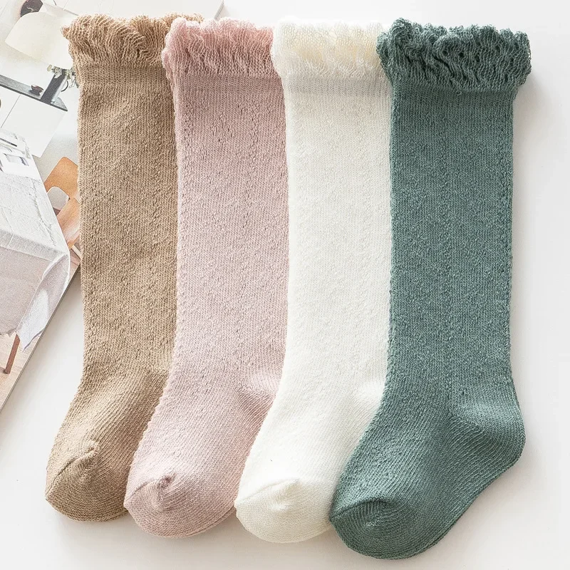 Baby Socks Summer Hollow Mesh Thin Sweat Absorbing Stocking Girls' Middle Tube Anti Odor Lace Move Circle Hollow Stacking Socks