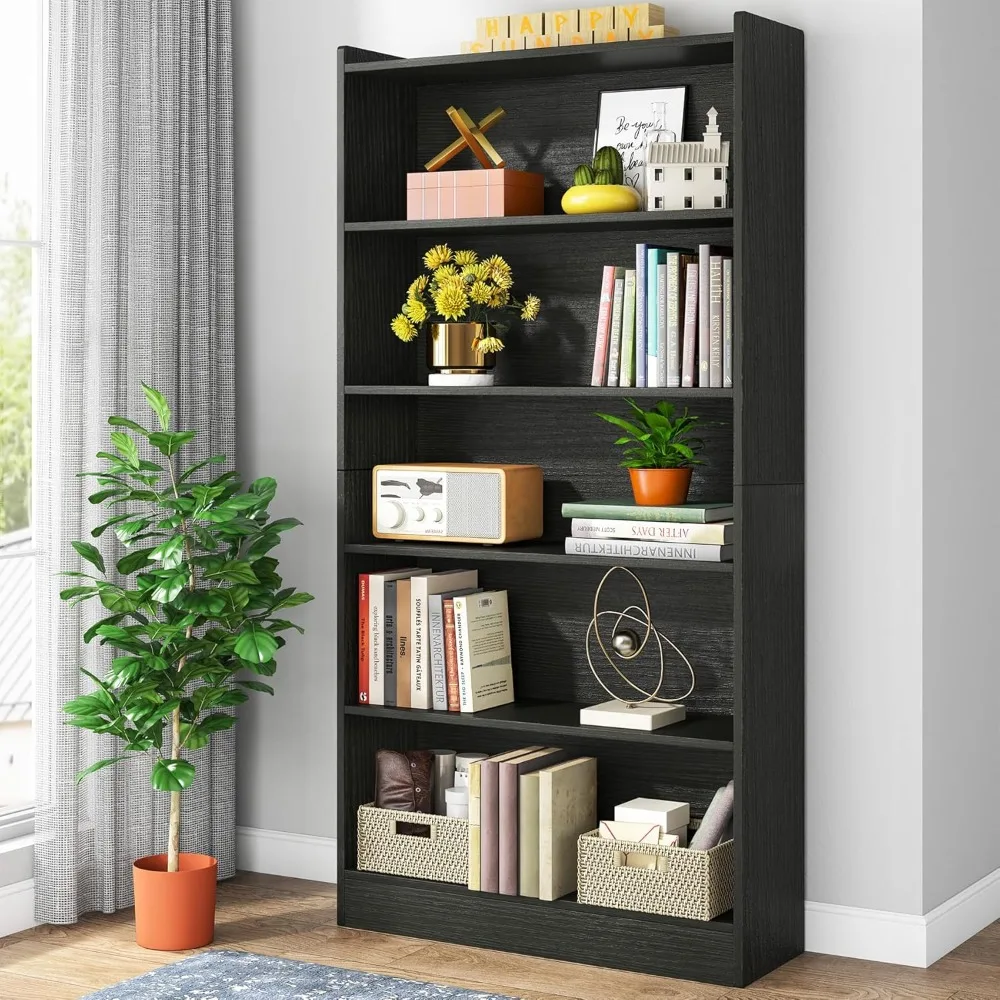 72-inch Tall Bookcase,Modern 6-Tier White Library Bookshelf with Storage Shelves,Large Open Bookcases Wood Display Shelving Unit