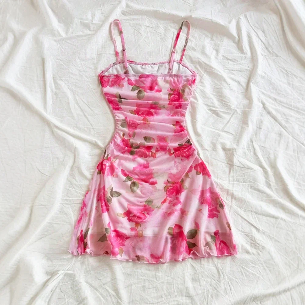 CPSYMYM Abiti estivi casual con stampa floreale senza maniche con scollo quadrato pieghe mini abiti cami giornalieri per le donne