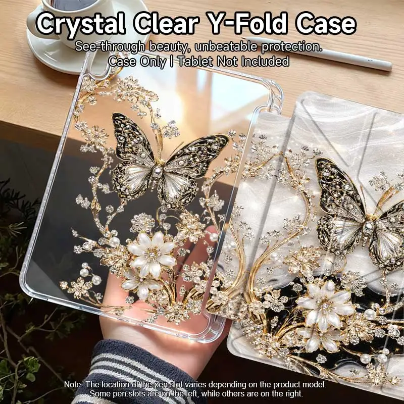 1PC Y-Fold Acrylic Case with Pencil Holder for iPad A16 11th/10th Gen, Mini 6/7, Air 4/5/6/7, Pro 11, Double-Sided Pattern